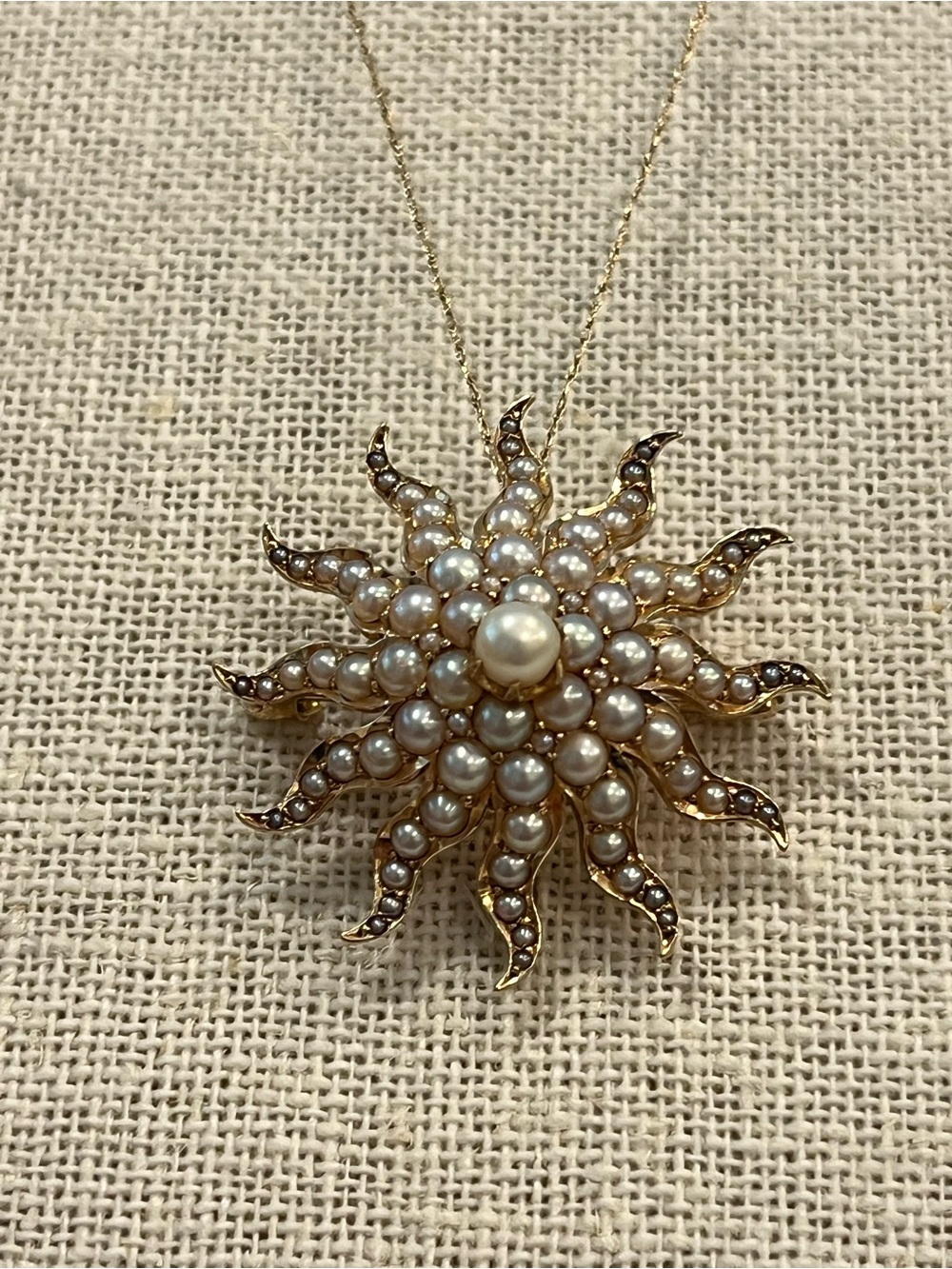 Gold Pearl Sunburst Pendant Necklace - White Pearls